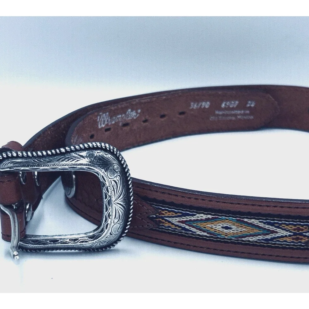 Wrangler Western Top Grain Leather Belt Handcrafted Sonora Old Mexico Mens 36/90